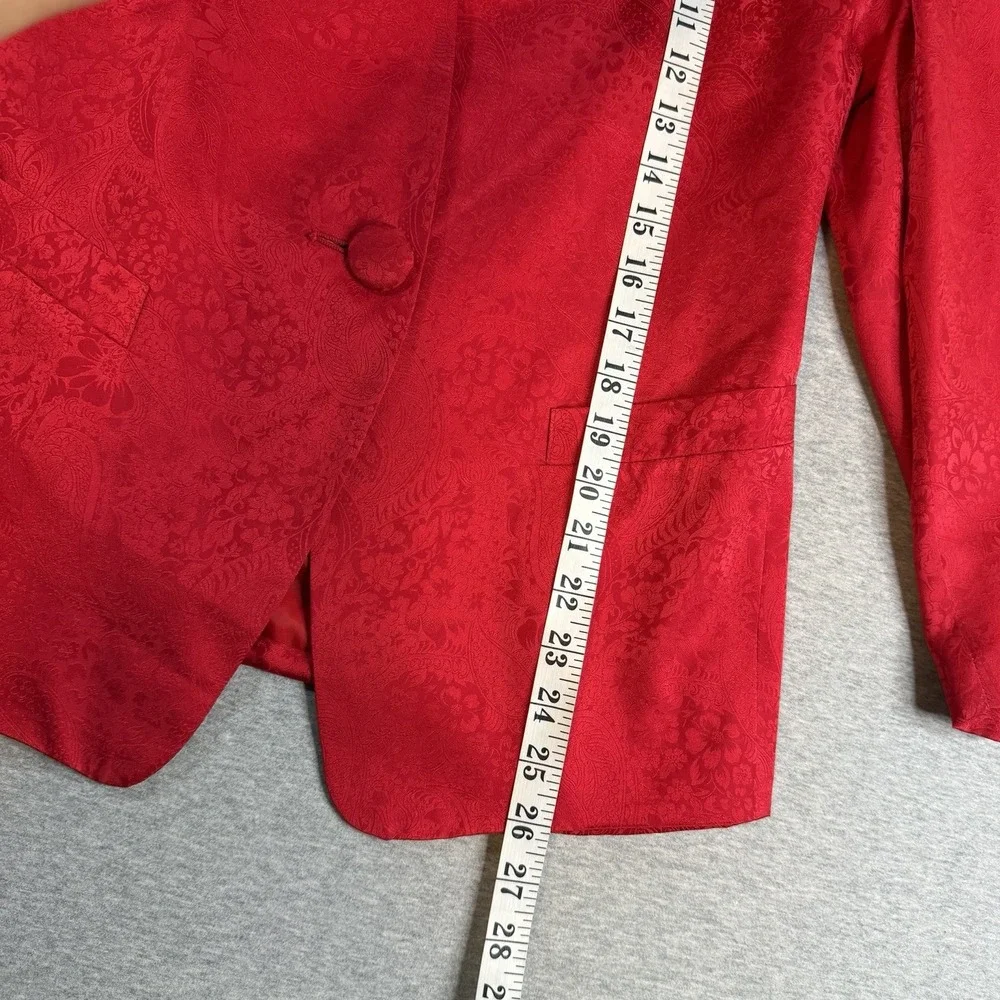 Vintage Paul Stanley Red Silk Blazer Power Jacket Textured Single Button Sz 2